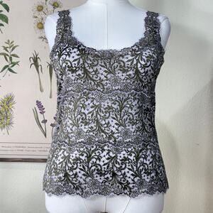 Josie Natori Sheer Floral Lace Camisole Cami Top Fairy Gloomy Coquette Sexy L